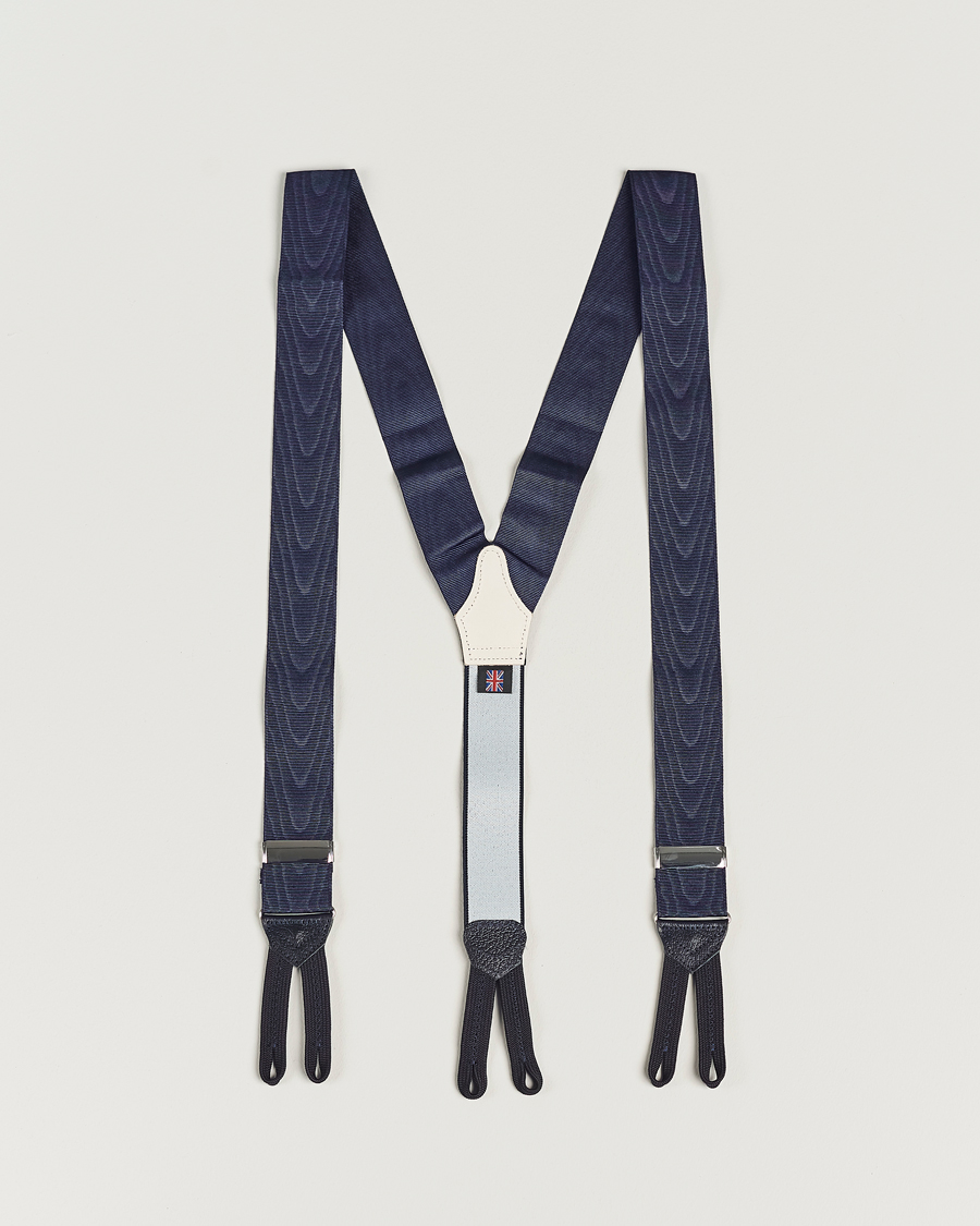 Men | Albert Thurston Moiré Braces 40mm Navy | Albert Thurston | Moiré Braces 40mm Navy