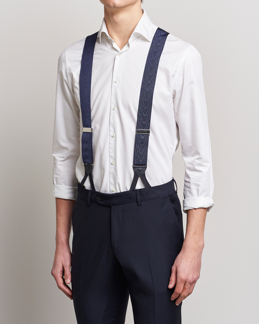 Men | Albert Thurston Moiré Braces 40mm Navy | Albert Thurston | Moiré Braces 40mm Navy