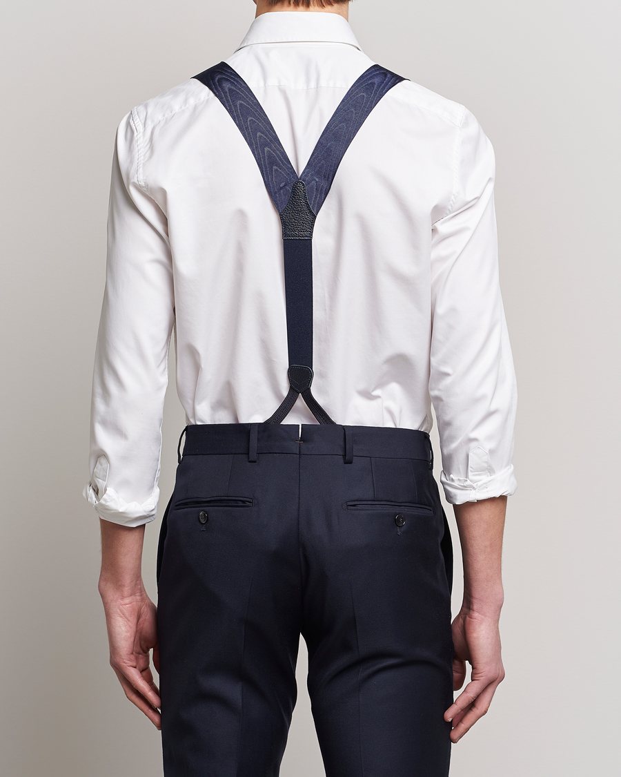 Men | Albert Thurston Moiré Braces 40mm Navy | Albert Thurston | Moiré Braces 40mm Navy