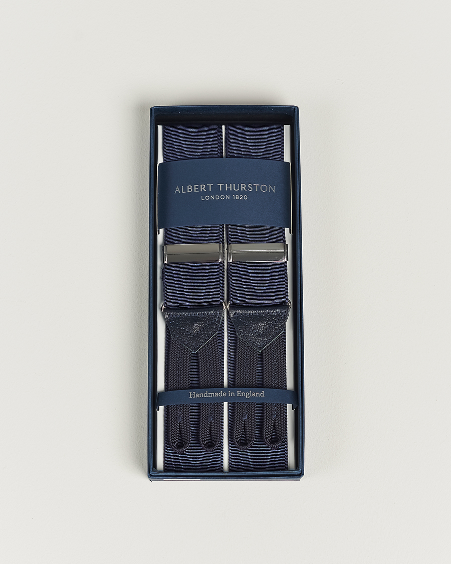 Men | Albert Thurston Moiré Braces 40mm Navy | Albert Thurston | Moiré Braces 40mm Navy