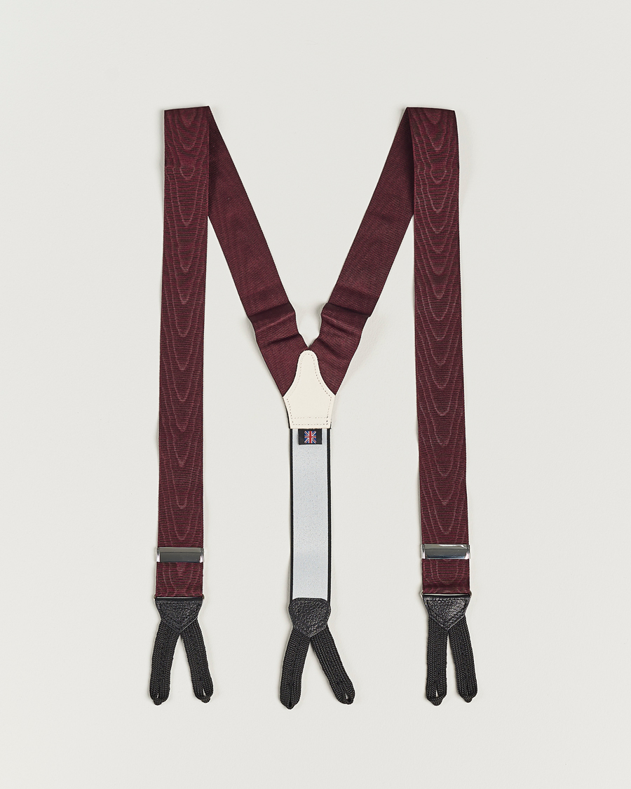 Albert Thurston Black Moire Braces / Suspenders - Silver Fittings & Black Leather Tabs (Button Attachment)