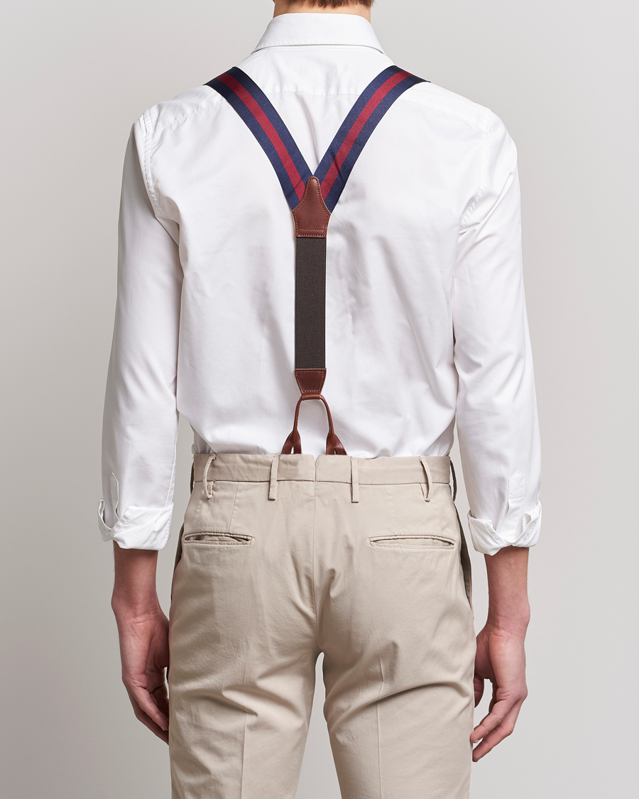 Men | Albert Thurston Elastic Wide Stripe Braces 40mm Navy/Wine | Albert Thurston | Elastic Wide Stripe Braces 40mm Navy/Wine