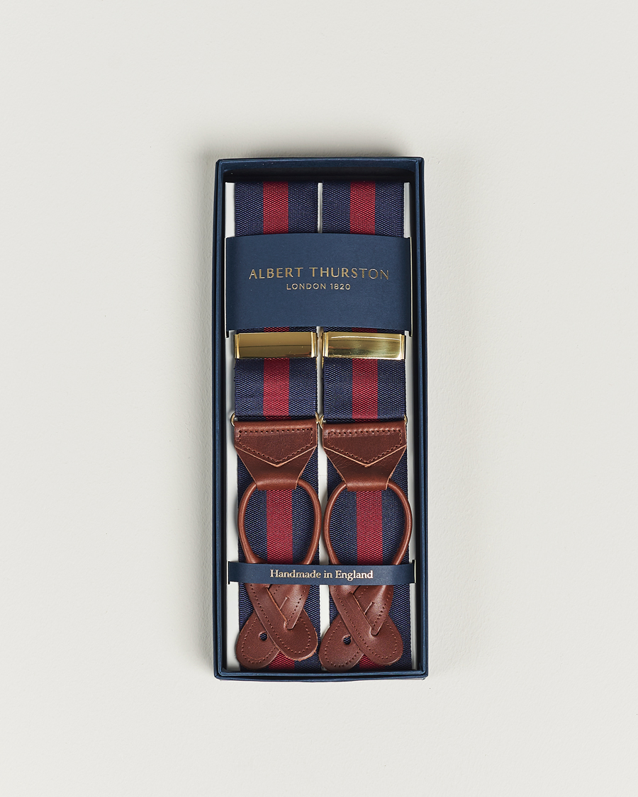 Men | Albert Thurston Elastic Wide Stripe Braces 40mm Navy/Wine | Albert Thurston | Elastic Wide Stripe Braces 40mm Navy/Wine