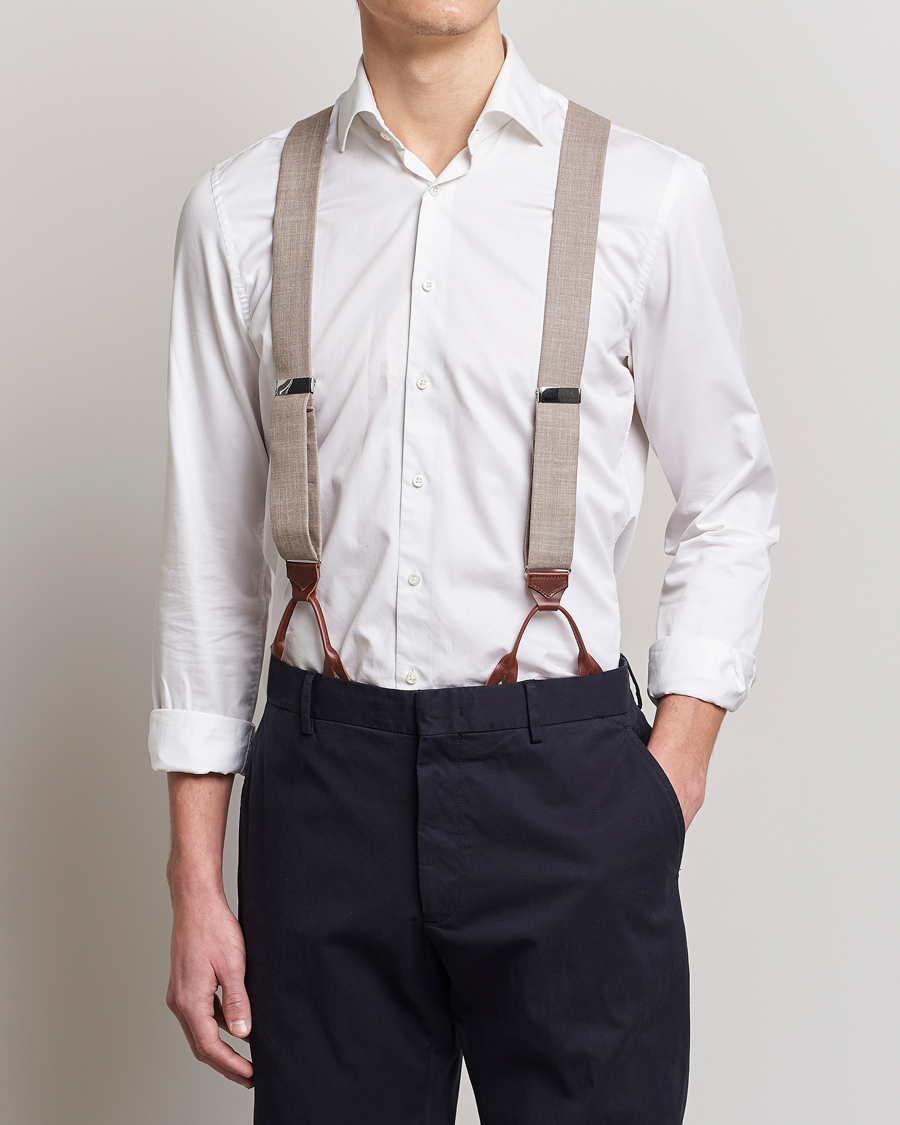 Men | Albert Thurston Linen Braces Beige | Albert Thurston | Linen Braces Beige