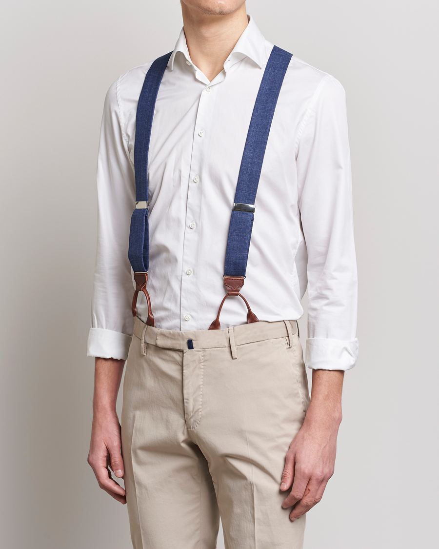 Men | Albert Thurston Linen Braces Blue | Albert Thurston | Linen Braces Blue