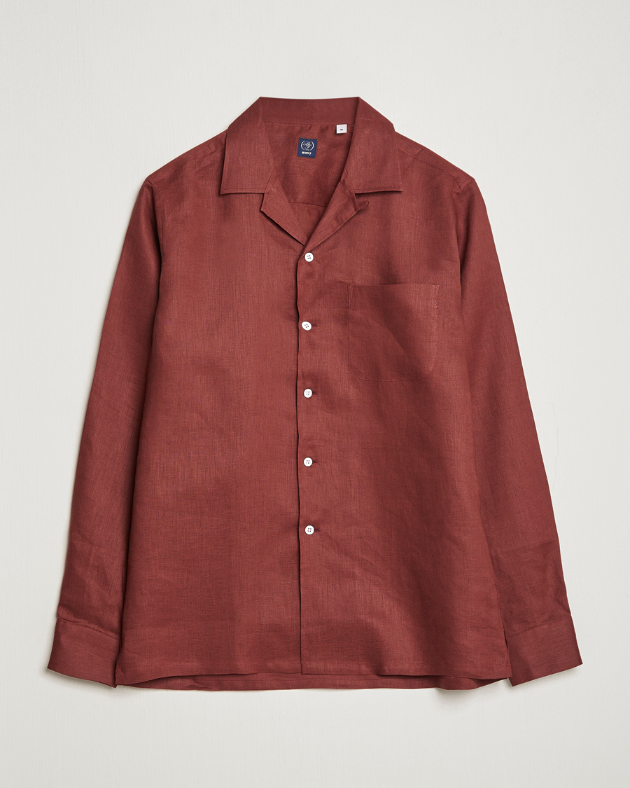 Men | Shirts | Beams F | Relaxed Linen Shirt Brick