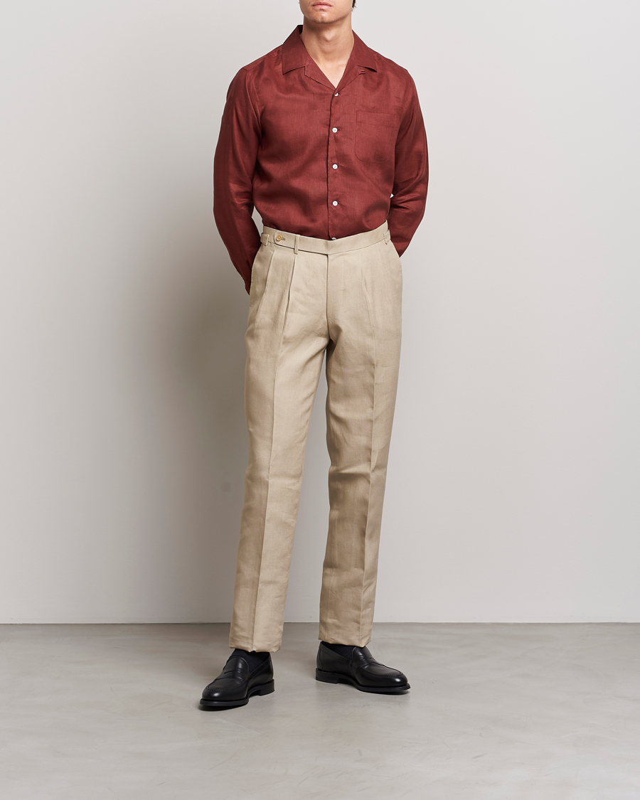 Men | Shirts | Beams F | Relaxed Linen Shirt Brick