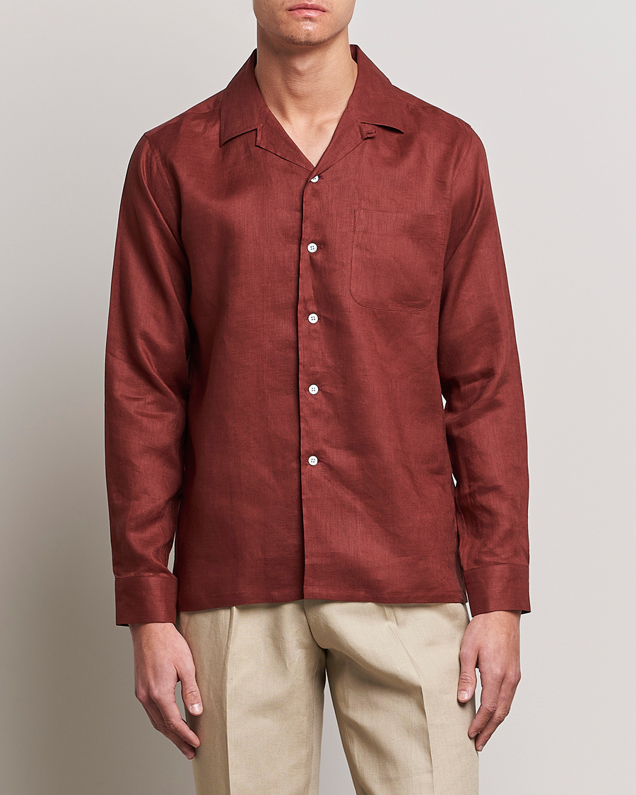 Men | Linen Shirts | Beams F | Relaxed Linen Shirt Brick