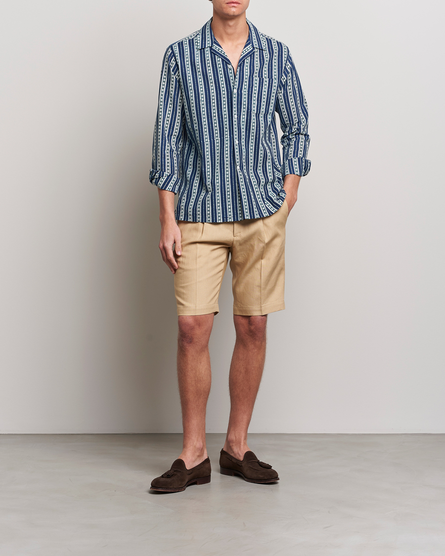Men | Shorts | Beams F | Pleated Linen Shorts Khaki
