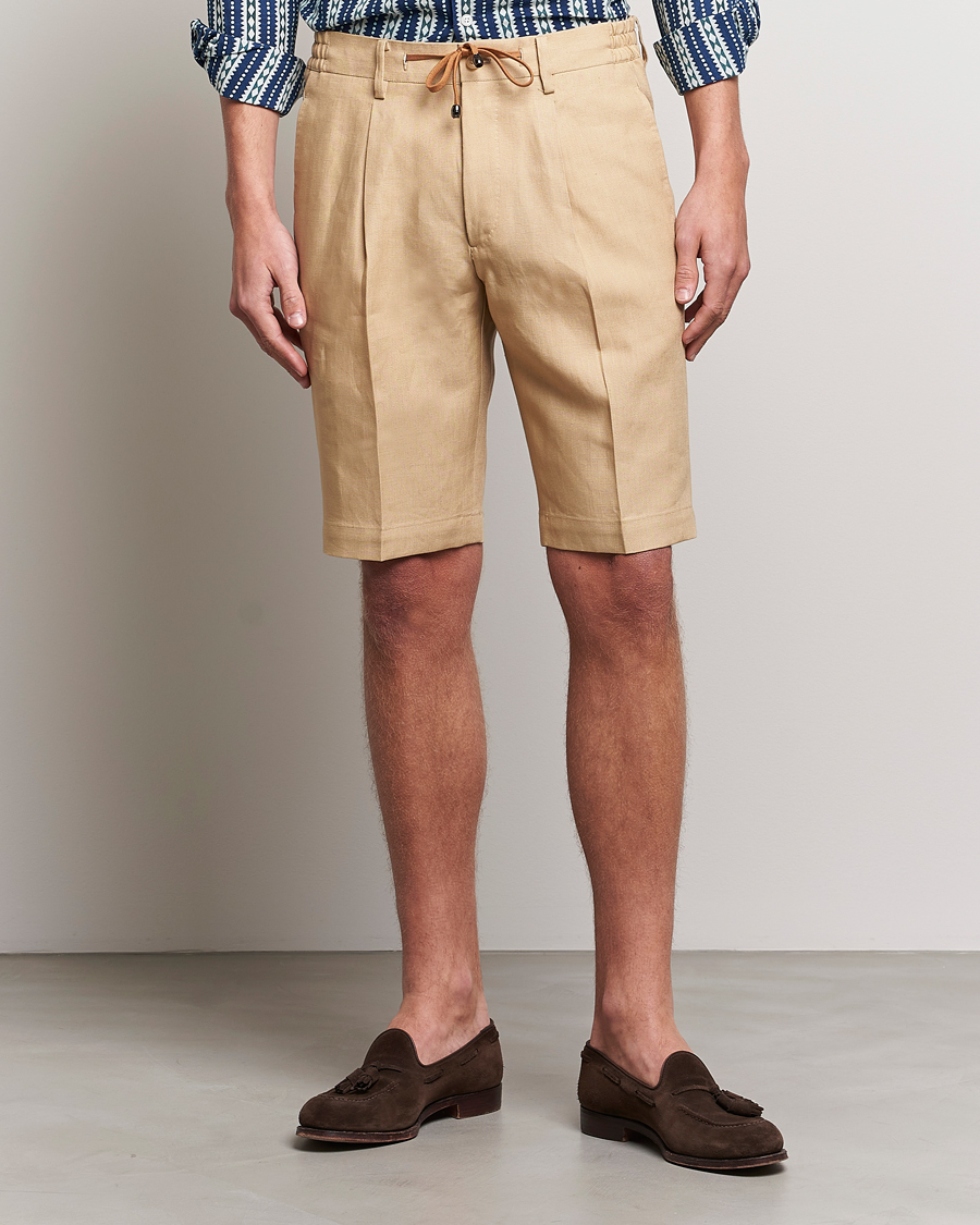 Men | Japanese Department | Beams F | Pleated Linen Shorts Khaki