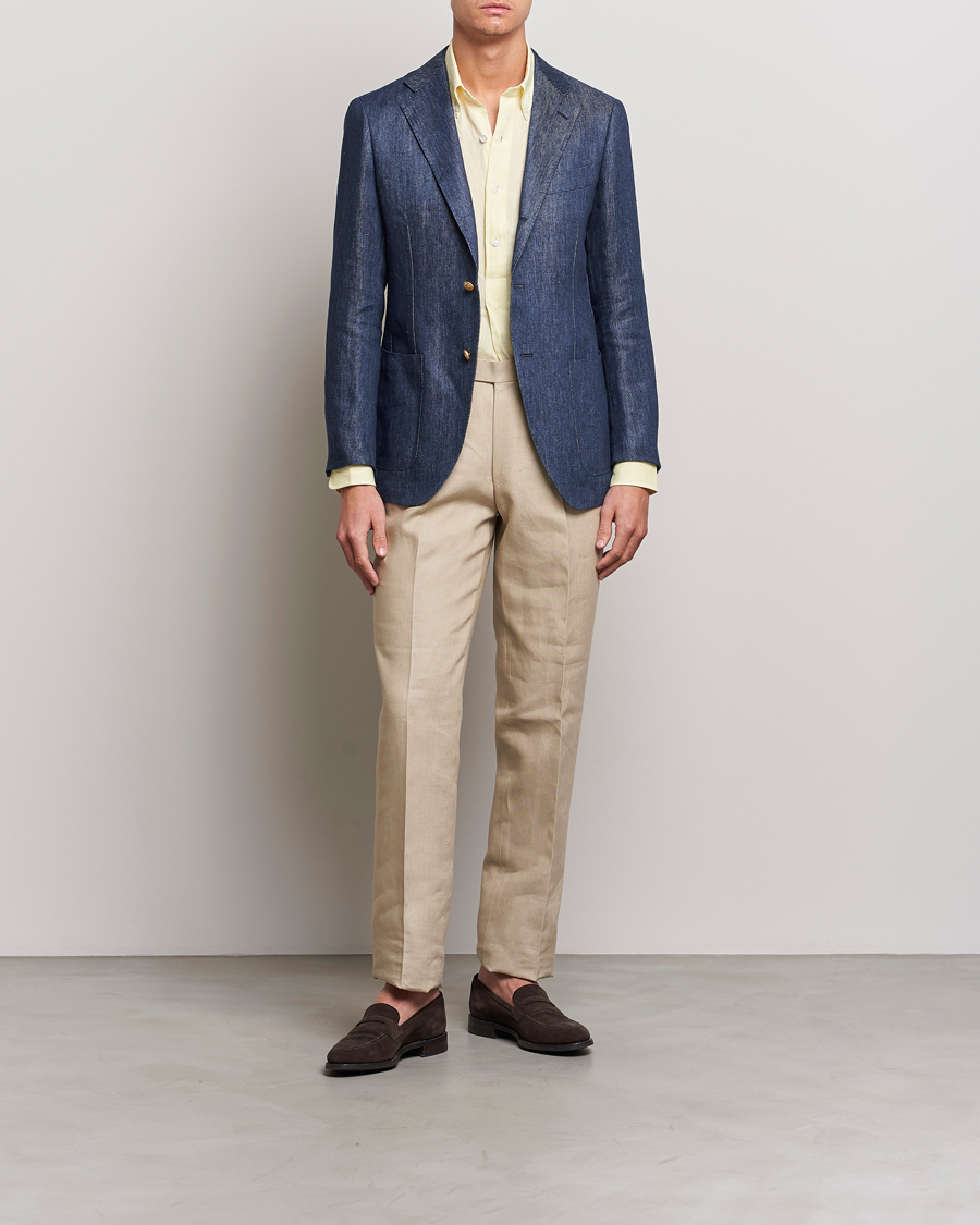 Men | Blazers | Beams F | Patch Pocket Linen Blazer Indigo