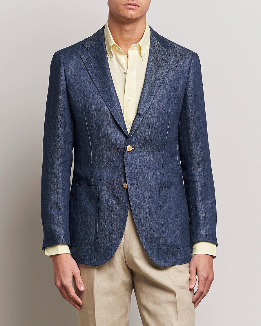 Men | Linen Blazers | Beams F | Patch Pocket Linen Blazer Indigo