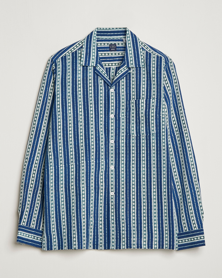 Men | Shirts | Beams F | Relaxed Cotton Shirt Blue Stripes