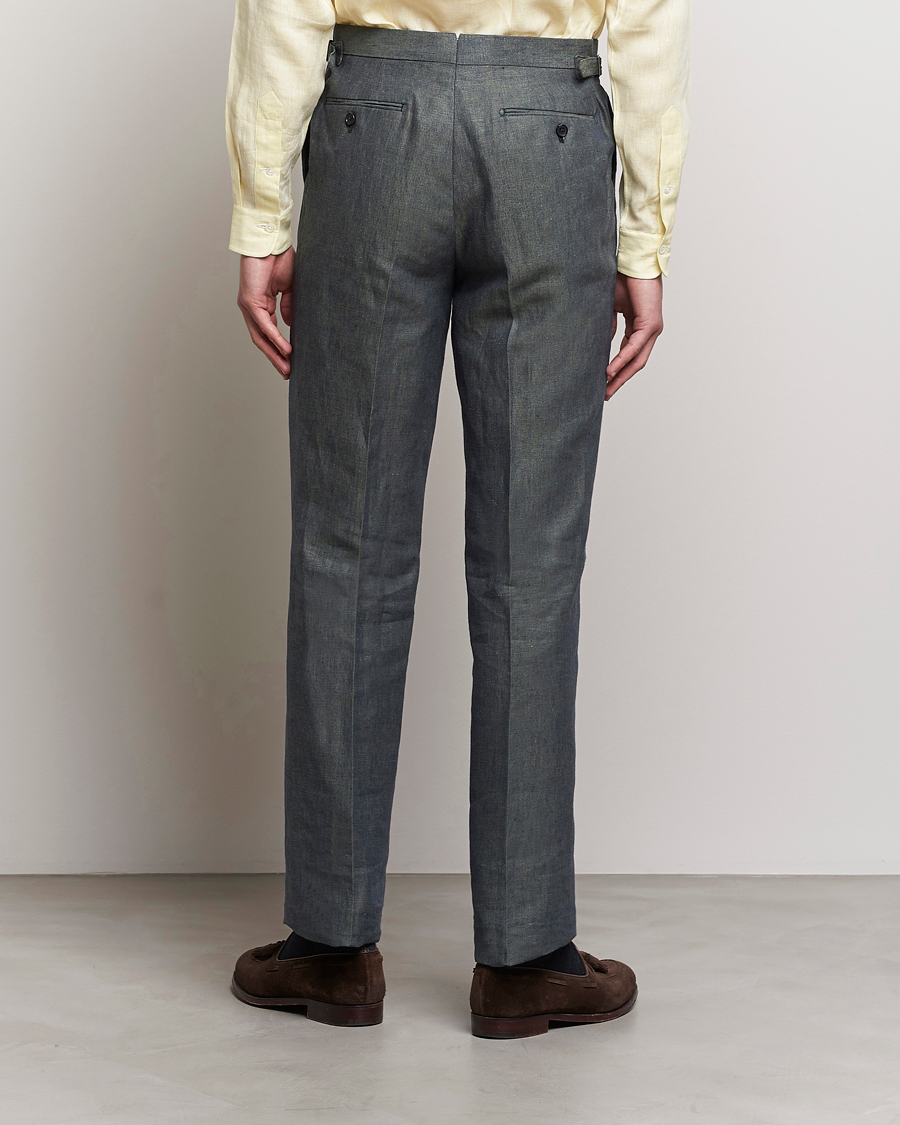 Men | Trousers | Beams F | Pleated Linen Trousers Petroleum Blue