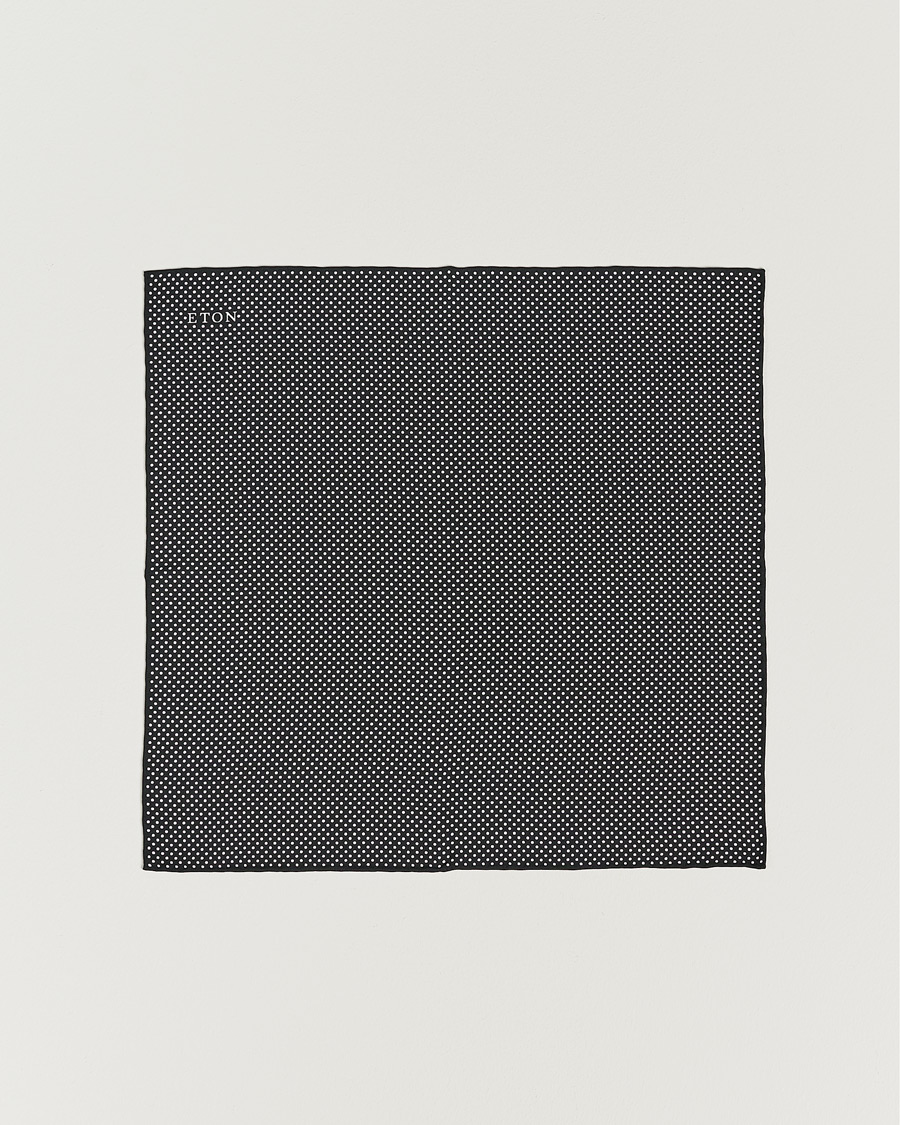 Men |  | Eton | Silk Polka Dot Pocket Square Black