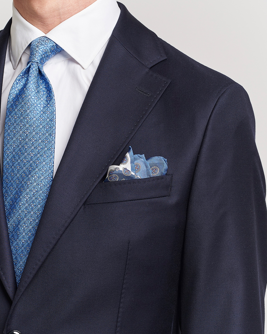 Men |  | Eton | Silk Four Faced Medallion Pocket Square Blue Multi