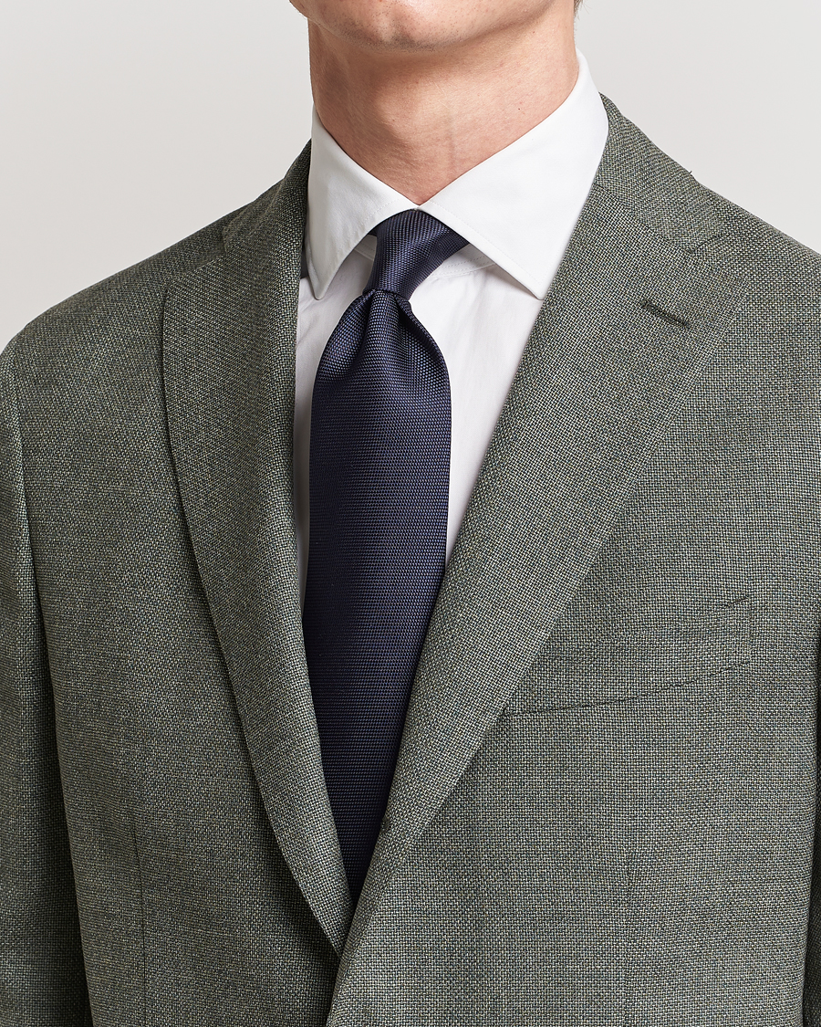 Men | Ties | Eton | Silk Basket Weave Tie Navy
