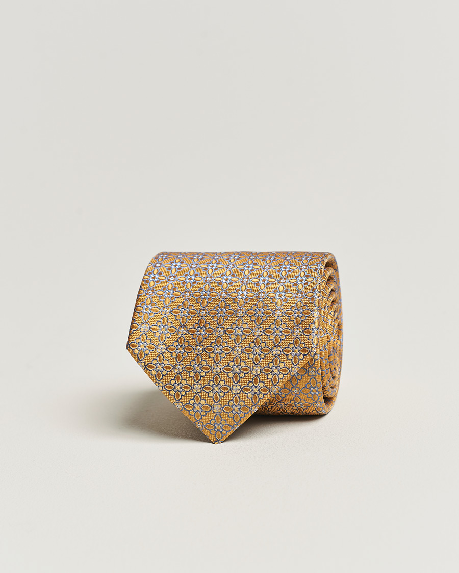 Men | Eton Silk Printed Flower Tie Yellow | Eton | Silk Printed Flower Tie Yellow