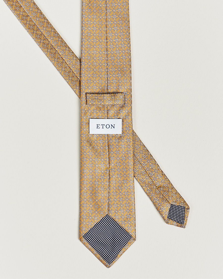 Men | Eton Silk Printed Flower Tie Yellow | Eton | Silk Printed Flower Tie Yellow
