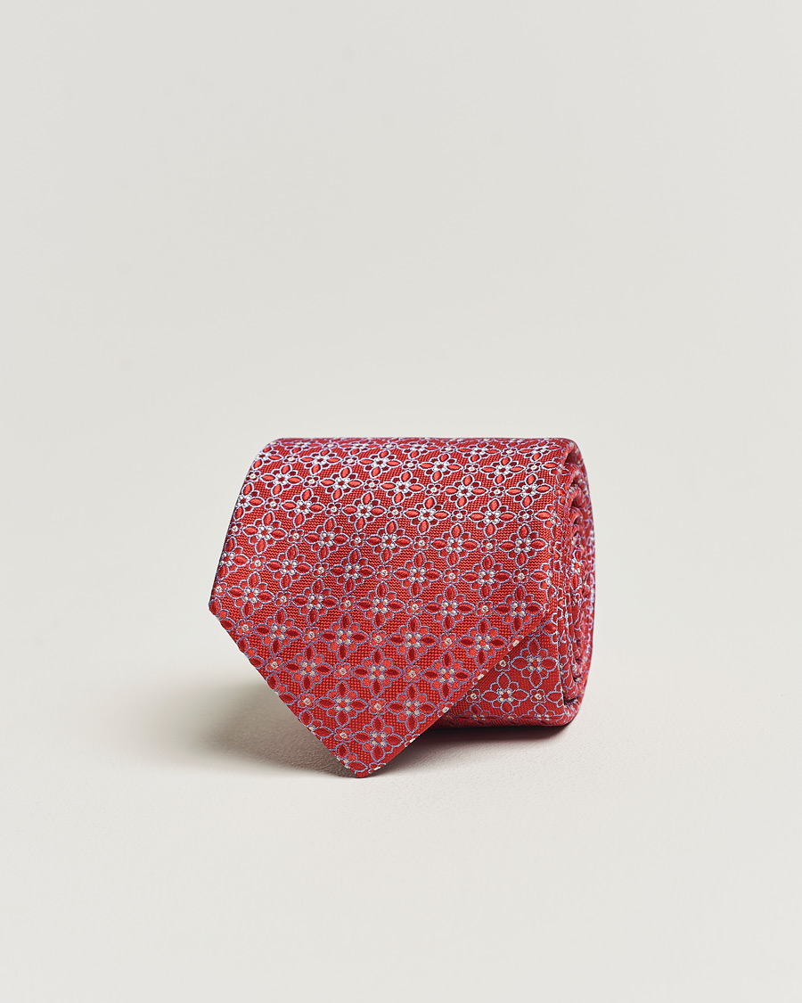 Men | Eton Silk Printed Flower Tie Red | Eton | Silk Printed Flower Tie Red