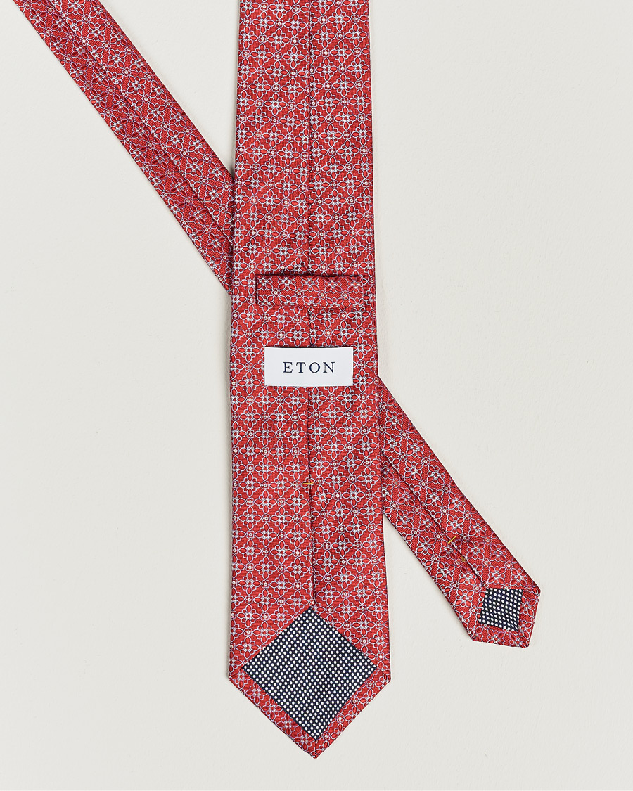 Men | Eton Silk Printed Flower Tie Red | Eton | Silk Printed Flower Tie Red