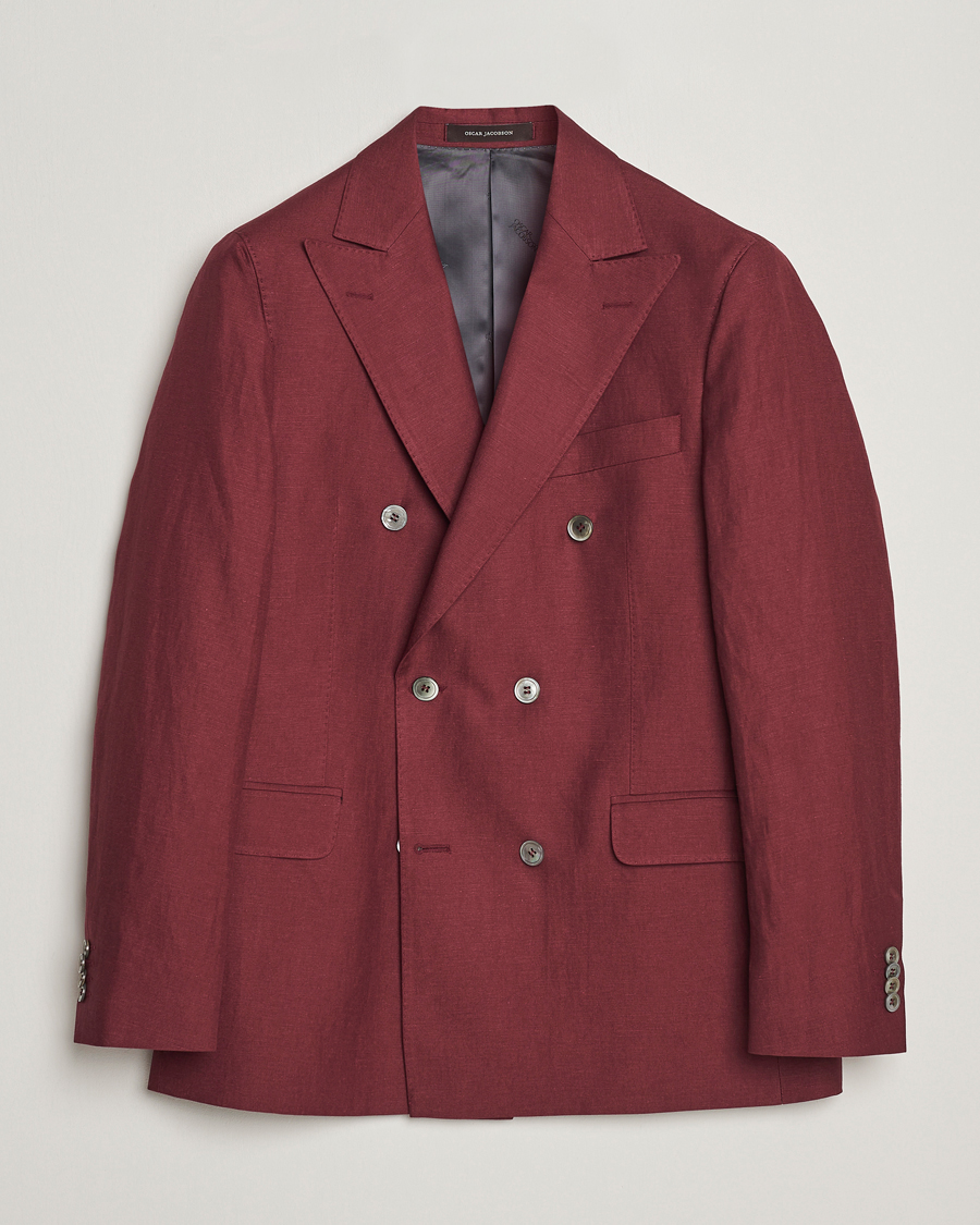 Men | Blazers | Oscar Jacobson | Farris Double Breasted Linen Blazer Moon Red