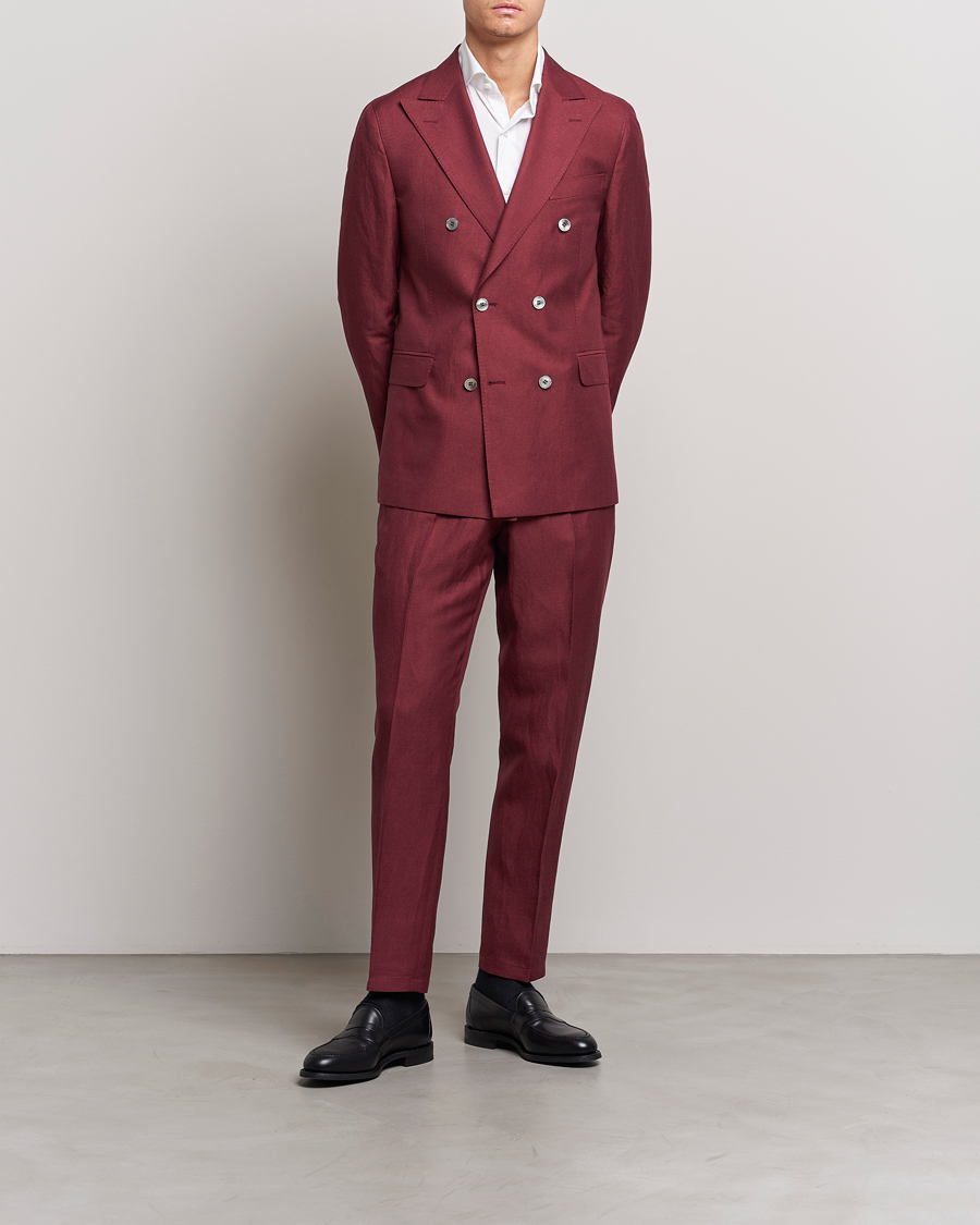 Men | Blazers | Oscar Jacobson | Farris Double Breasted Linen Blazer Moon Red