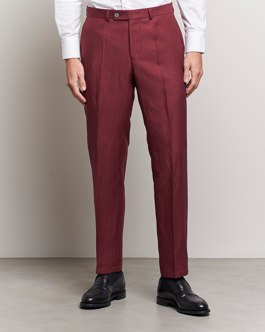 Men |  | Oscar Jacobson | Deccan Linen Trousers Moon Red