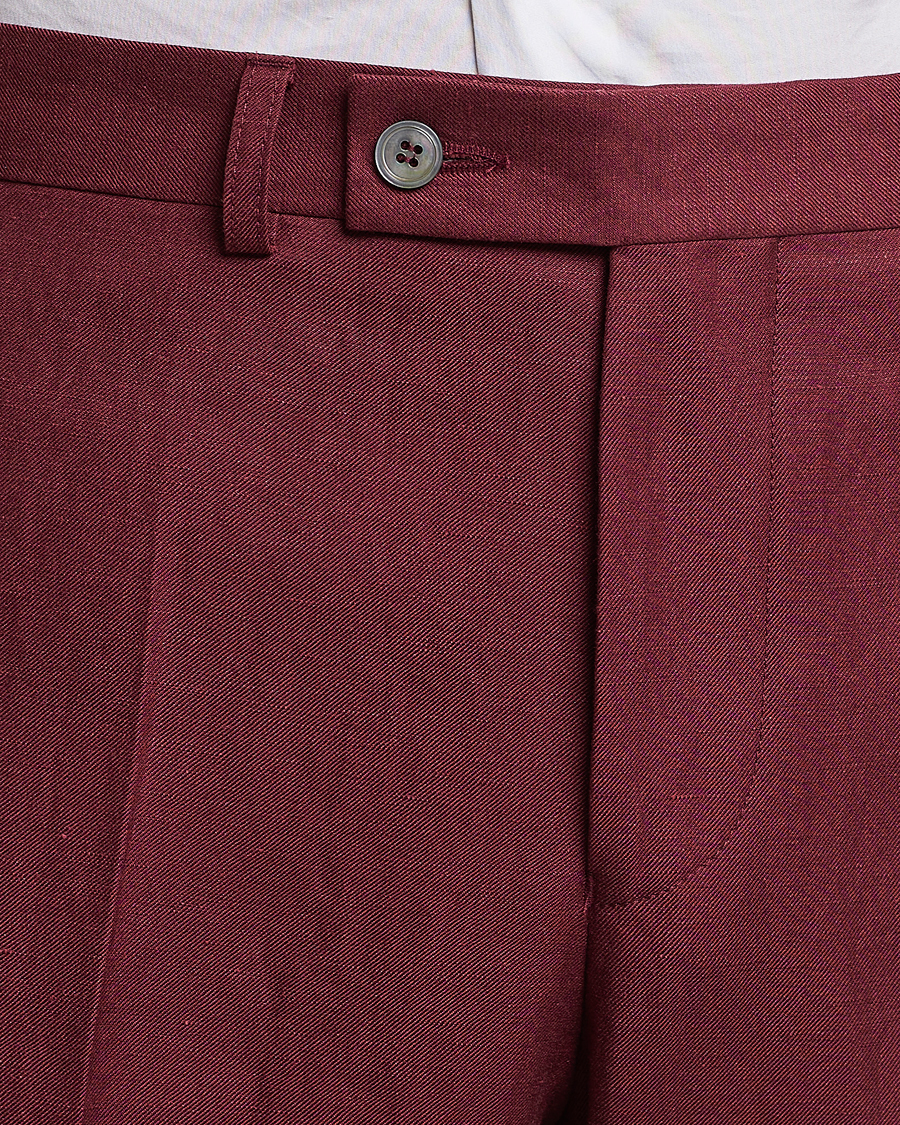 Men | Trousers | Oscar Jacobson | Deccan Linen Trousers Moon Red