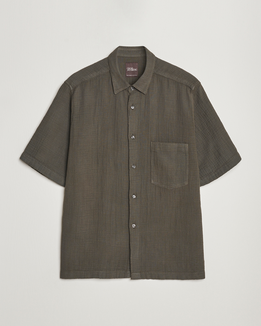 Men | Shirts | Oscar Jacobson | Regular Fit City Crepe Cotton Shirt Green