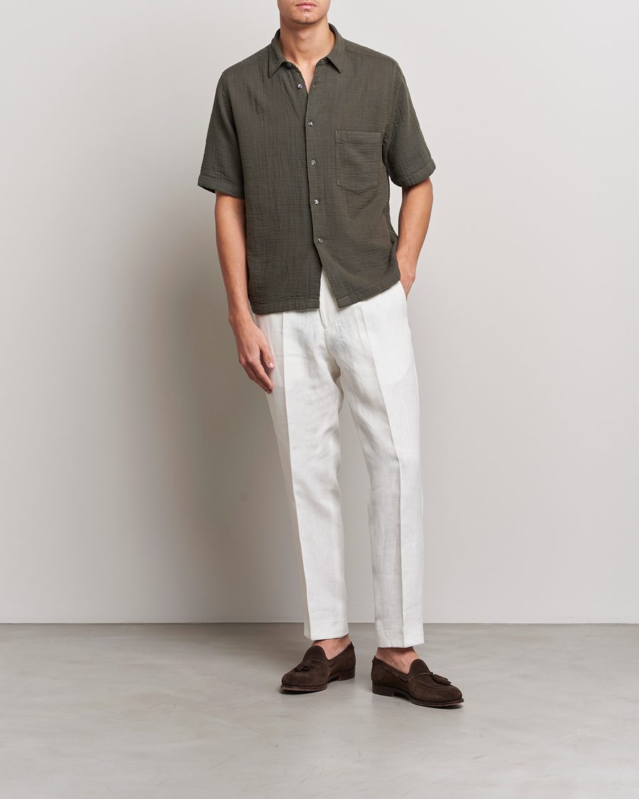 Men | Shirts | Oscar Jacobson | Regular Fit City Crepe Cotton Shirt Green