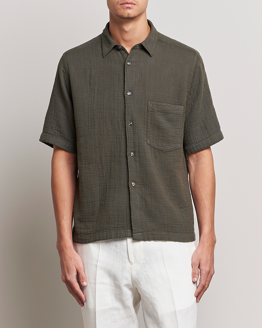 Men | Shirts | Oscar Jacobson | Regular Fit City Crepe Cotton Shirt Green