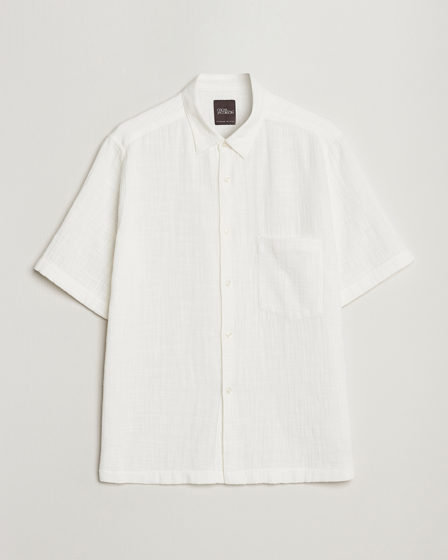 Men | Shirts | Oscar Jacobson | Regular Fit City Crepe Linen Shirt Off White
