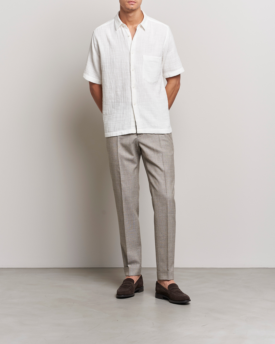 Men | Shirts | Oscar Jacobson | Regular Fit City Crepe Linen Shirt Off White
