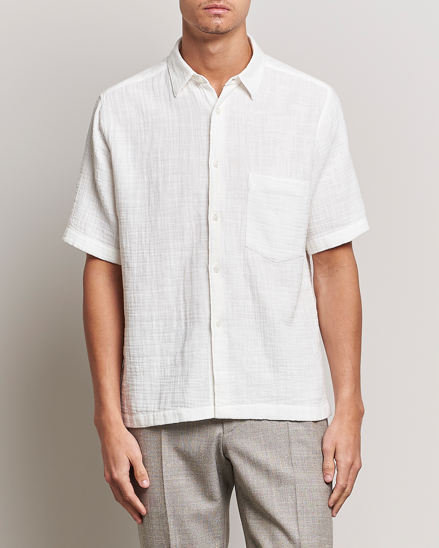 Men | Shirts | Oscar Jacobson | Regular Fit City Crepe Linen Shirt Off White