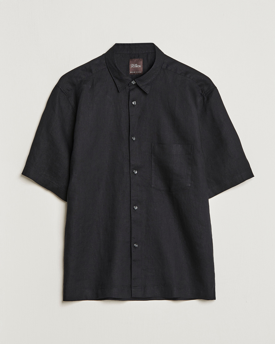 Men | Shirts | Oscar Jacobson | Regular Fit City Signature Linen Shirt Black