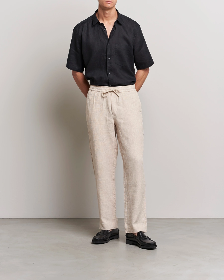 Men | Shirts | Oscar Jacobson | Regular Fit City Signature Linen Shirt Black