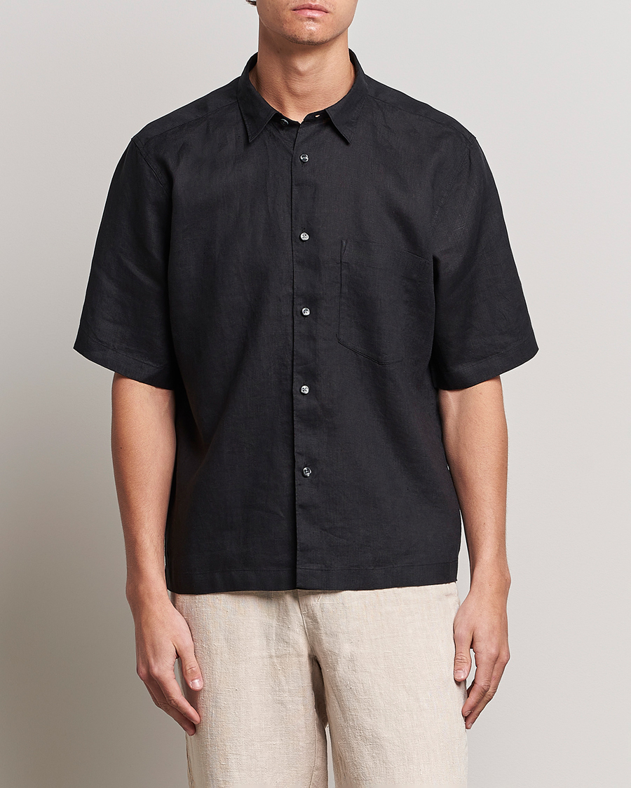 Men | Shirts | Oscar Jacobson | Regular Fit City Signature Linen Shirt Black