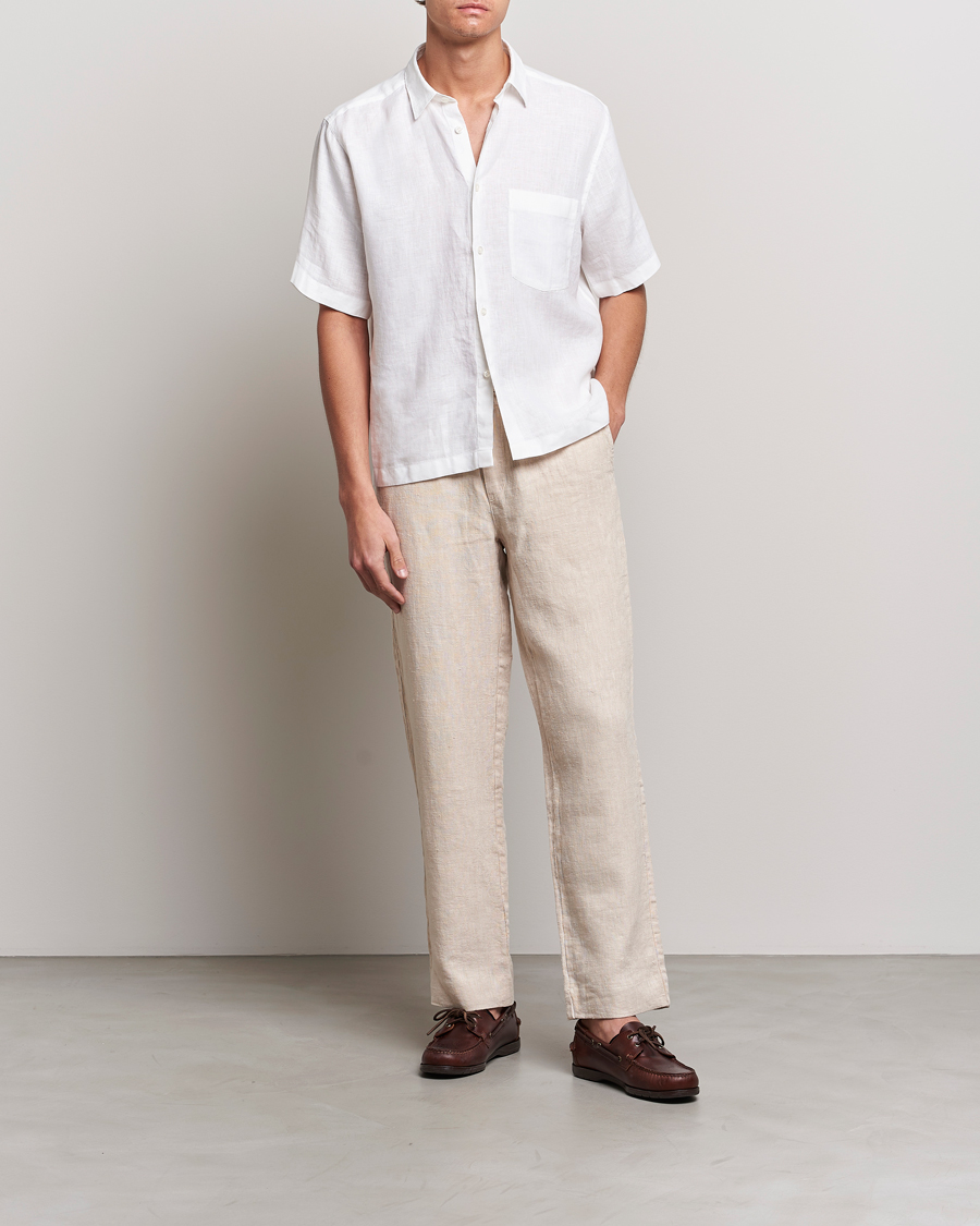 Men | Shirts | Oscar Jacobson | Regular Fit City Signature Linen Shirt White