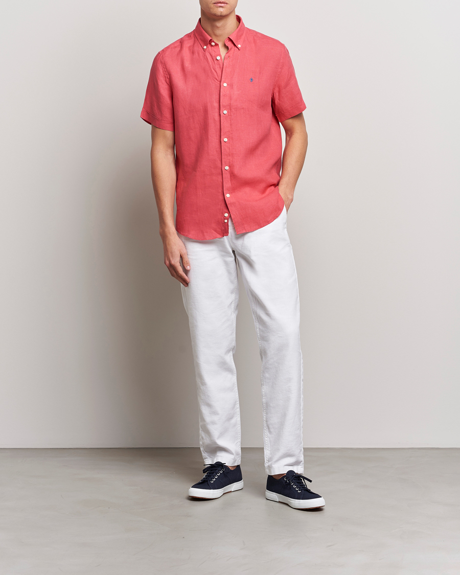 Men | Shirts | Morris | Douglas Linen Short Sleeve Shirt Cerise