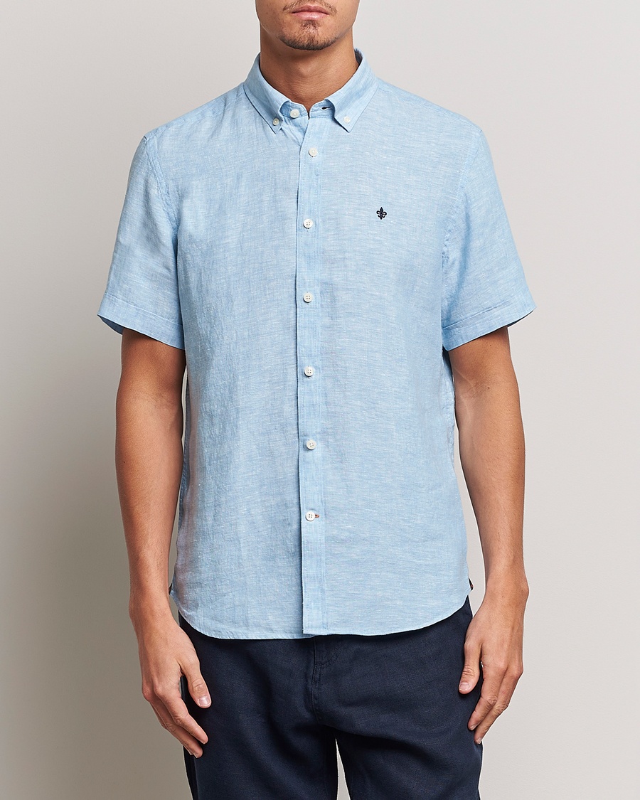 Men |  | Morris | Douglas Linen Short Sleeve Shirt Light Blue