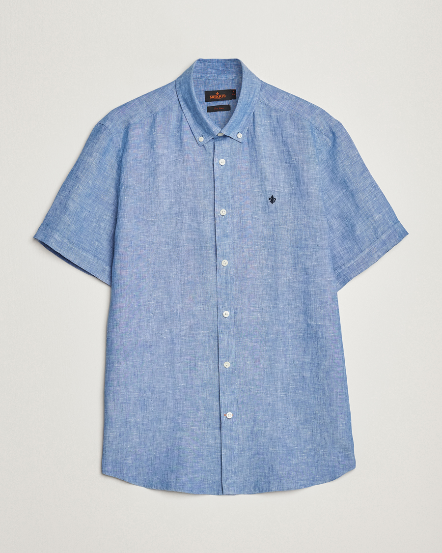 Men | Shirts | Morris | Douglas Linen Short Sleeve Shirt Blue