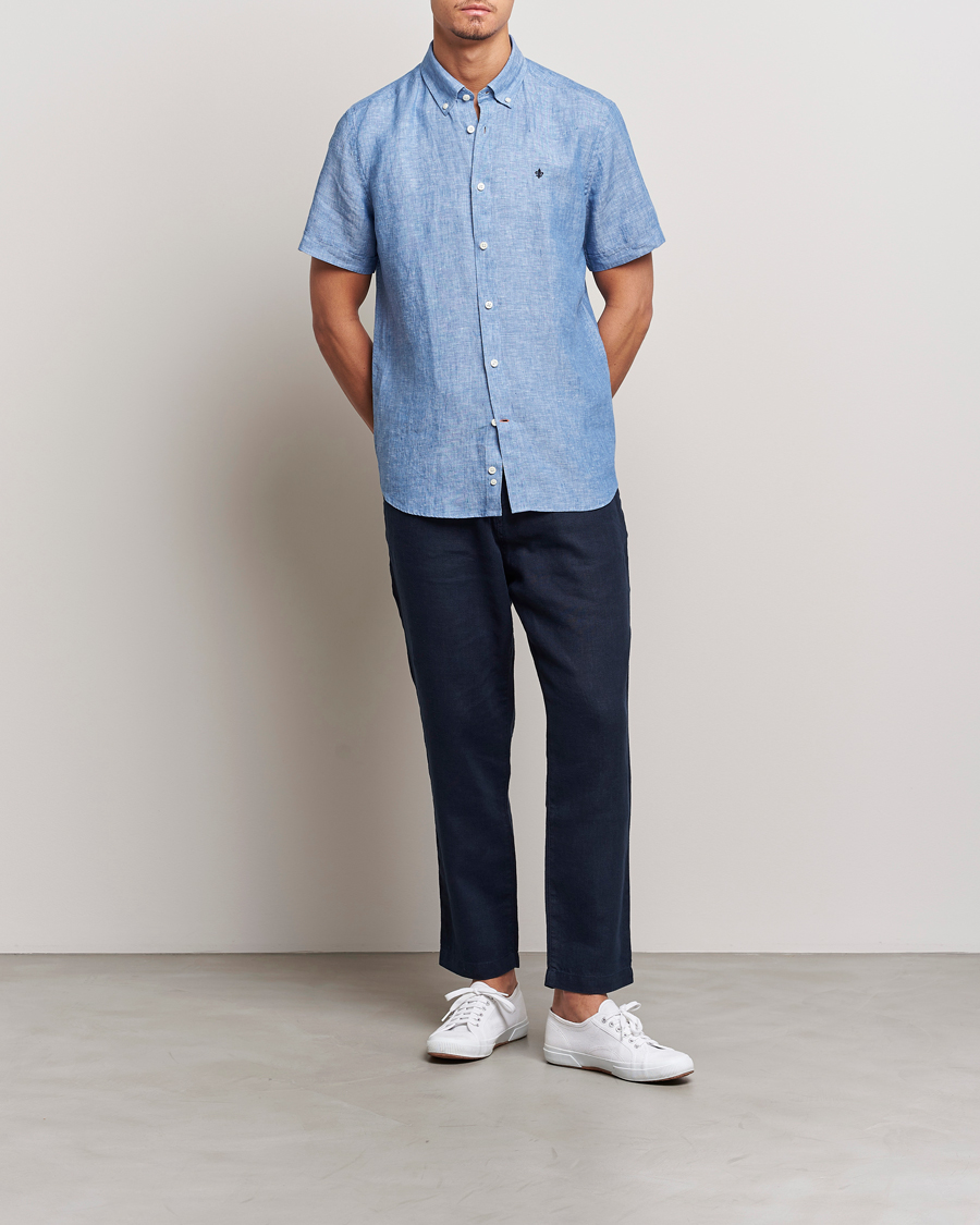 Men | Shirts | Morris | Douglas Linen Short Sleeve Shirt Blue