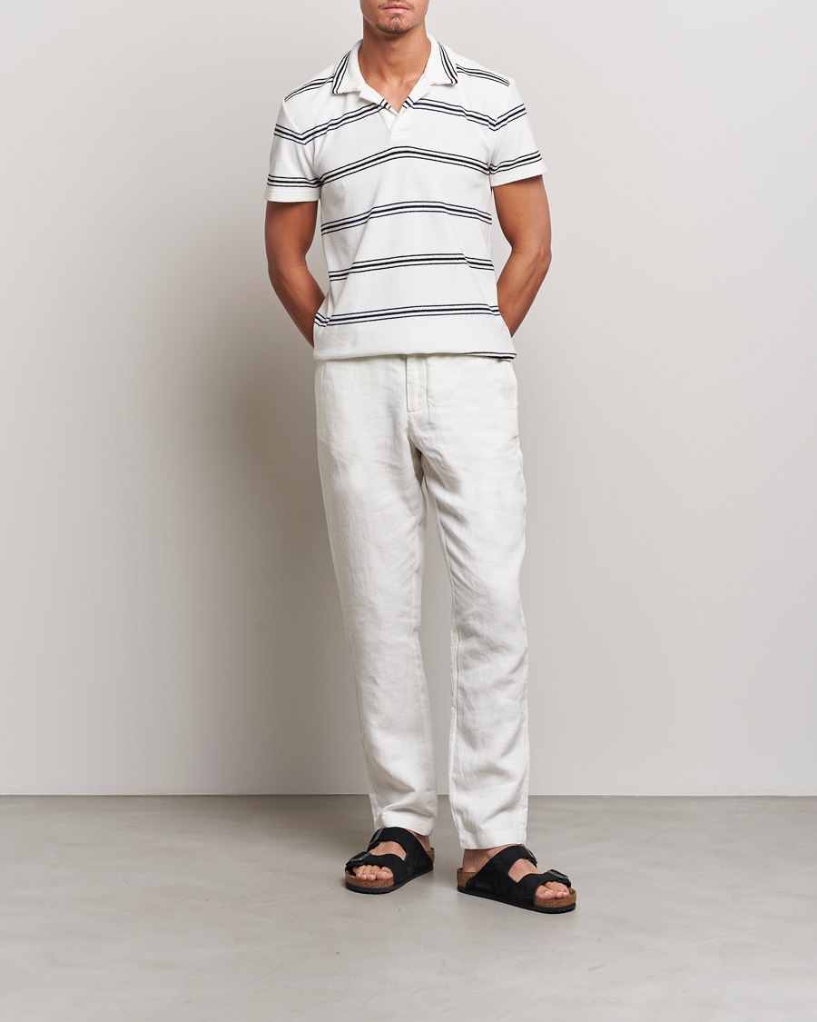 Men | Polo Shirts | Orlebar Brown | Terry Classic Twin Stripe Polo White/Night Iris