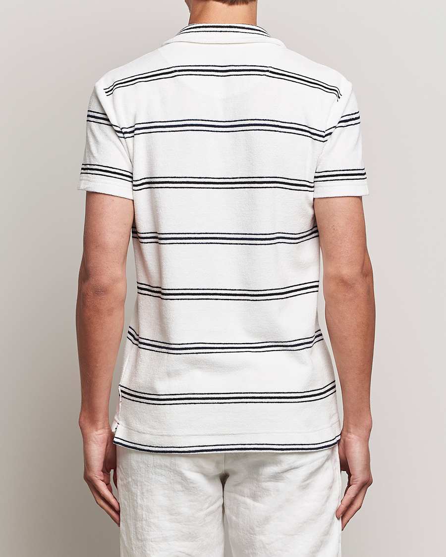 Men | Polo Shirts | Orlebar Brown | Terry Classic Twin Stripe Polo White/Night Iris