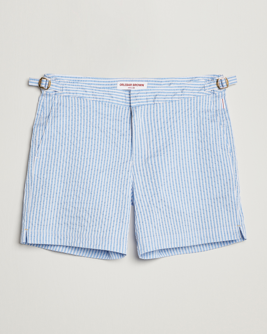 Men | Swimwear | Orlebar Brown | Bulldog Classic Stripe Swimshorts White/Light Island Sky