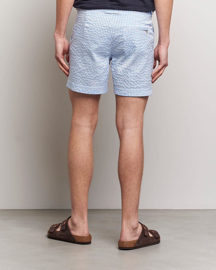 Men | Swimwear | Orlebar Brown | Bulldog Classic Stripe Swimshorts White/Light Island Sky