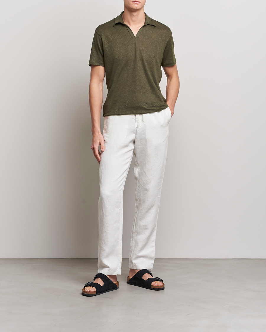 Men | Polo Shirts | Orlebar Brown | Felix Placket Short Sleeve Linen Polo Palm