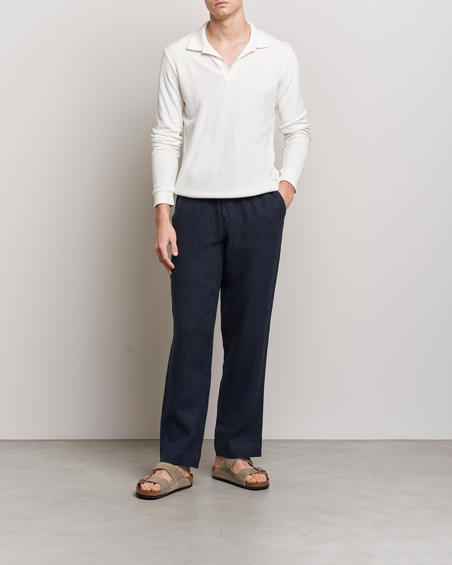 Men | Polo Shirts | Orlebar Brown | Bouvet Cotton/Modal Terry Long Sleeve Terry Sandbar
