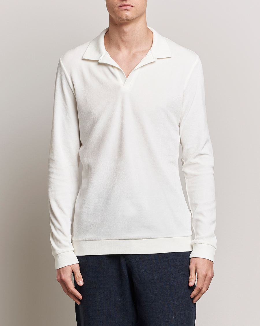 Men | Long Sleeve Polo Shirts | Orlebar Brown | Bouvet Cotton/Modal Terry Long Sleeve Terry Sandbar